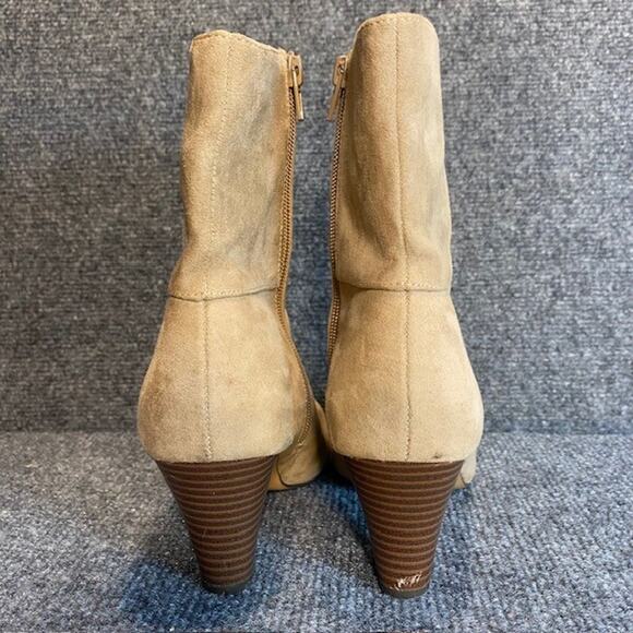 LOFT Tan Ankle Booties Womens 7 Stacked 2.75 inch Heel Side Zipper Shoes - Picture 5 of 8